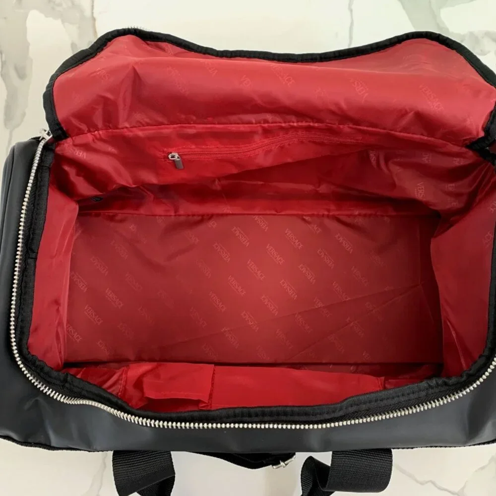Versace Fragrances Black Duffle with Silver Tone Zipper Travel Overnight Bag New
